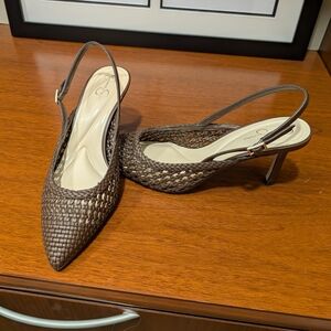 Elegant Brown Woven Slingback Heels